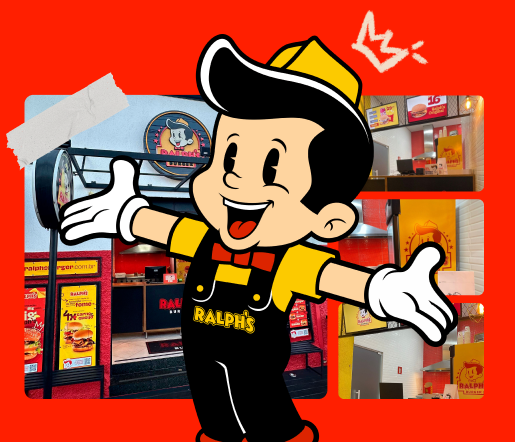 Mascote e loja física do Ralph's Burger