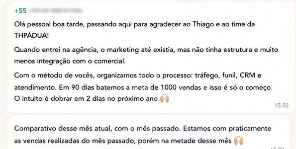 Cliente contando que bateu a meta de 1000 vendas em 90 dias